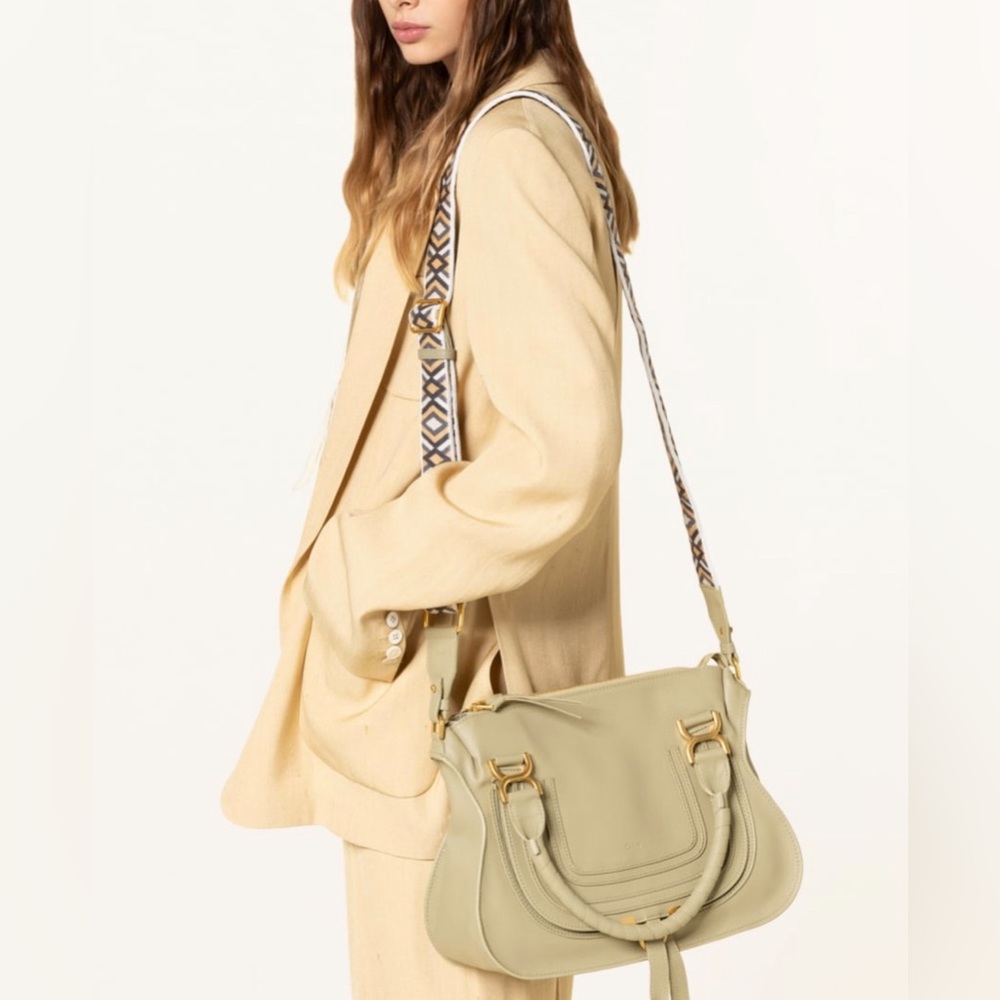 Chloé Marcie Medium Leather Shoulder Bag Slate Green Auth Card + Dust Excellent
